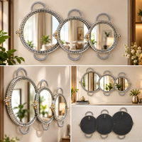 Anupam Premium Round Mirror Tray Set of 3 with Silver Handles | Luxury Decorative Serving Trays Best Gift Items