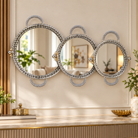 Anupam Premium Round Mirror Tray Set of 3 with Silver Handles | Luxury Decorative Serving Trays Best Gift Items