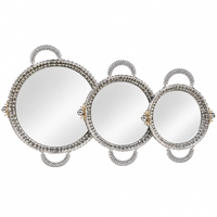 Anupam Premium Round Mirror Tray Set of 3 with Silver Handles | Luxury Decorative Serving Trays Best Gift Items