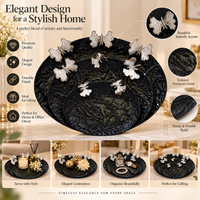Anupam Premium Black Decorative Tray Set with Silver Butterfly Accents | Luxury Serving & Display Trays | Best Gift Items