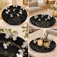 Anupam Premium Black Decorative Tray Set with Silver Butterfly Accents | Luxury Serving & Display Trays | Best Gift Items