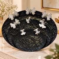 Anupam Premium Black Decorative Tray Set with Silver Butterfly Accents | Luxury Serving & Display Trays | Best Gift Items