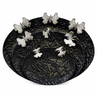 Anupam Premium Black Decorative Tray Set with Silver Butterfly Accents | Luxury Serving & Display Trays | Best Gift Items