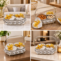 Anupam Premium 2-Compartment Serving Bowl Set with Silver & Gold Floral Lid | Luxury Tableware Gift Items