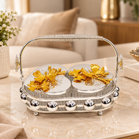 Anupam Premium 2-Compartment Serving Bowl Set with Silver & Gold Floral Lid | Luxury Tableware Gift Items