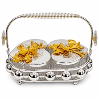 Anupam Premium 2-Compartment Serving Bowl Set with Silver & Gold Floral Lid | Luxury Tableware Gift Items