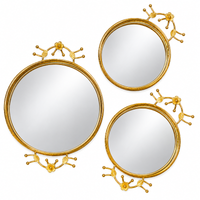 Anupam Luxury Golden Mirror Decorative Round Tray Set of 3 with Floral Border Detailing for Home Decor, Serving and Premium Gifting