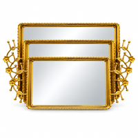 Anupam Luxury Golden Mirror Decorative Tray Set of 3 with Floral Side Handles for Home Decor, Serving and Premium Gifting