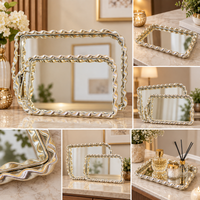 Anupam Luxury Gold Decorative Tray Set of 2 with Textured Wavy Border for Home Decor, Serving and Premium Gifting