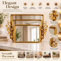 Anupam Luxury Golden Mirror Decorative Tray Set of 3 with Floral Side Handles for Home Decor, Serving and Premium Gifting