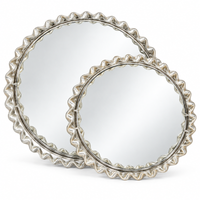 Anupam Luxury Silver Mirror Decorative Tray Set of 2 with Textured Wavy Border for Home Decor, Vanity Styling and Premium Gifting