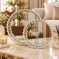 Anupam Luxury Silver Mirror Decorative Tray Set of 2 with Textured Wavy Border for Home Decor, Vanity Styling and Premium Gifting