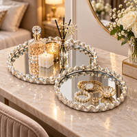 Anupam Luxury Silver Mirror Decorative Tray Set of 2 with Textured Wavy Border for Home Decor, Vanity Styling and Premium Gifting