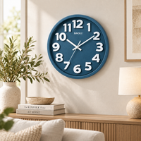 Blue Round Wall Clock with Large White Numbers, Modern Analog Wall Clock for Home, Office, Living Room & Bedroom Décor