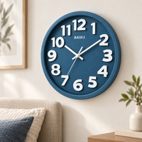 Blue Round Wall Clock with Large White Numbers, Modern Analog Wall Clock for Home, Office, Living Room & Bedroom Décor