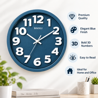 Blue Round Wall Clock with Large White Numbers, Modern Analog Wall Clock for Home, Office, Living Room & Bedroom Décor