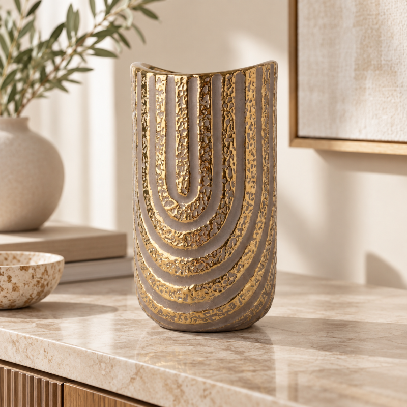 Decorative Ceramic Pot with Gold Pattern Design, Multicolour Flower Vase for Home Décor, Table Décor & Gifting
