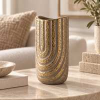 Anupam Premium Stunning Decorative Gold & Grey Textured Ceramic Vase for Home Office Decor Gift Items - Flower Sticks Not Included
