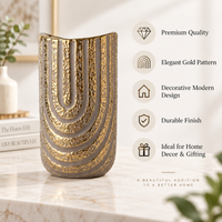 Anupam Premium Stunning Decorative Gold & Grey Textured Ceramic Vase for Home Office Decor Gift Items - Flower Sticks Not Included