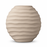 Anupam Premium Graceful Beige Ribbed Round Ceramic Vase for Modern Home Decoration Gift Items - Flower Sticks Not Included