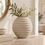 Anupam Premium Graceful Beige Ribbed Round Ceramic Vase for Modern Home Decoration Gift Items - Flower Sticks Not Included