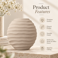 Anupam Premium Graceful Beige Ribbed Round Ceramic Vase for Modern Home Decoration Gift Items - Flower Sticks Not Included