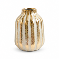 Anupam Premium Stunning Elegant White & Gold Stripe Ceramic Vase Without Flower Stick - Golden (Pack of 1)