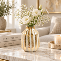 Anupam Premium Stunning Elegant White & Gold Stripe Ceramic Vase Without Flower Stick - Golden (Pack of 1)