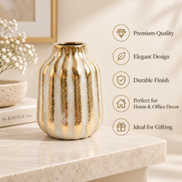 Anupam Premium Stunning Elegant White & Gold Stripe Ceramic Vase Without Flower Stick - Golden (Pack of 1)