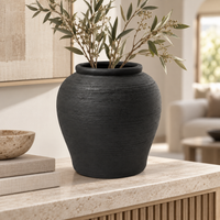 Anupam Premium Gorgeous Matte Black Textured Ceramic Decorative Vase Without Flower Stick - Black (Pack of 1)