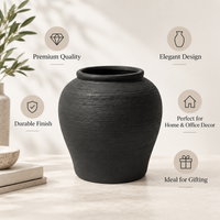 Anupam Premium Gorgeous Matte Black Textured Ceramic Decorative Vase Without Flower Stick - Black (Pack of 1)