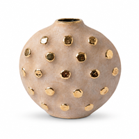 Anupam Premium Enchanting Beige Ceramic Vase with Gold Dot Design Without Flower Sticks for Home Decor Gift Items - Pack of 1