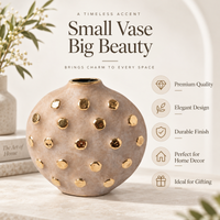 Anupam Premium Enchanting Beige Ceramic Vase with Gold Dot Design Without Flower Sticks for Home Decor Gift Items - Pack of 1