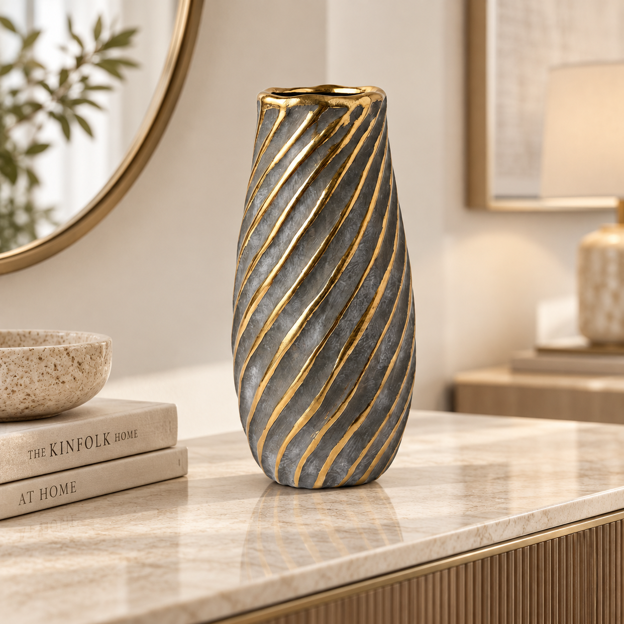 Premium Alluring Black & Gold Spiral Ceramic Decorative Vase