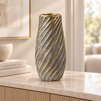 Anupam Premium Tall Grey & Gold Ceramic Flower Vase, Multicolour Decorative Vase for Home Décor, Table Décor & Gifting - Flower Sticks Not Included