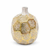 Anupam Premium Geometric Ceramic Flower Vase with Gold Pattern, Multicolour Decorative Vase for Home Décor, Table Décor & Gifting - Flower Sticks Not Included