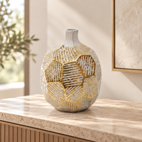 Anupam Premium Exquisite White & Gold Geometric Ceramic Decorative Vase Without Flower Stick - Golden (Pack of 1)