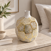 Anupam Premium Geometric Ceramic Flower Vase with Gold Pattern, Multicolour Decorative Vase for Home Décor, Table Décor & Gifting - Flower Sticks Not Included