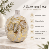 Anupam Premium Exquisite White & Gold Geometric Ceramic Decorative Vase Without Flower Stick - Golden (Pack of 1)