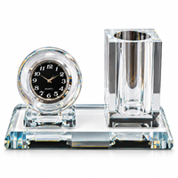 Anupam Luxury Crystal Desk Organizer with Clock & Pen Holder | Elegant Office Table Decor Gift Items - Pack of 1