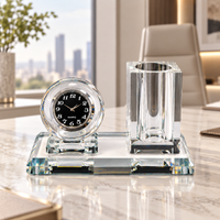 Anupam Luxury Crystal Desk Organizer with Clock & Pen Holder | Elegant Office Table Decor Gift Items - Pack of 1