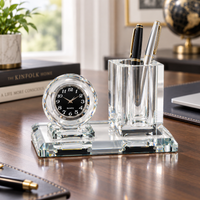Anupam Luxury Crystal Desk Organizer with Clock & Pen Holder | Elegant Office Table Decor Gift Items - Pack of 1