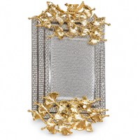 Anupam Luxury Golden Leaf Decorative Serving Tray with Crystal Border Detailing for Home, Dining, Festive Decor and Premium Gifting