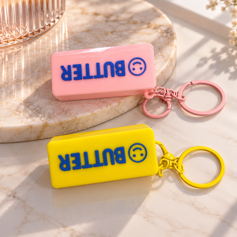 Anupam Pack of 2 Colorful Rectangular Keychain Set with Metal Ring | Cute Printed Rubber Key Rings for Keys, Bags, Return Gifts & Everyday Use