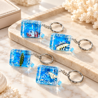 Anupam Mini Vehicle Glitter Liquid Keychain with Metal Ring | Transparent Blue Star Floating Key Chain for Bags, Keys, Gifts & Kids (COMBO 4pc)