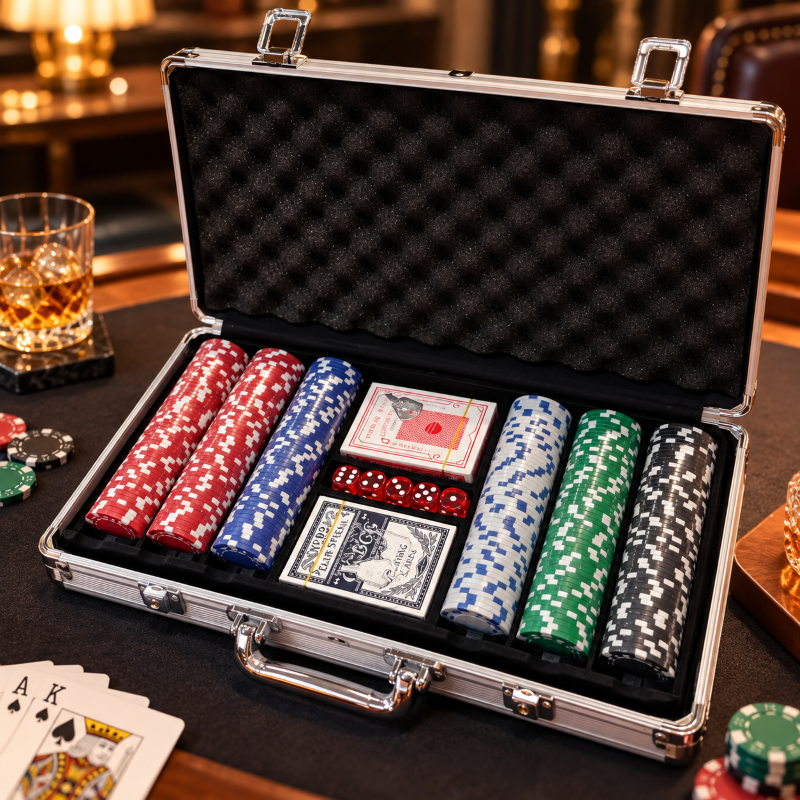 Anupam Premium Poker Chip Set with Playing Cards, Dice & Aluminium Carry Case | Complete Casino Style Card Game Set for Adults
