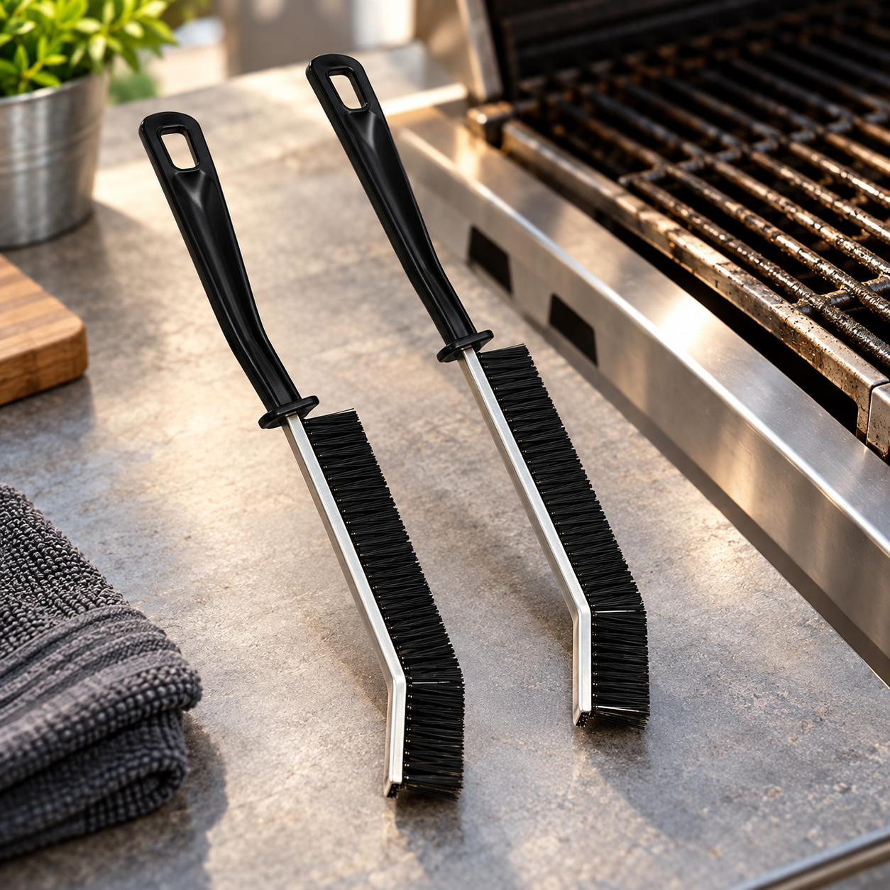Anupam Premium BBQ Grill Cleaning Brush with Long Handle | Heavy Duty Barbecue Grate Scrubber Brush for Kitchen, Grill & Outdoor Cleaning - Pack of 2