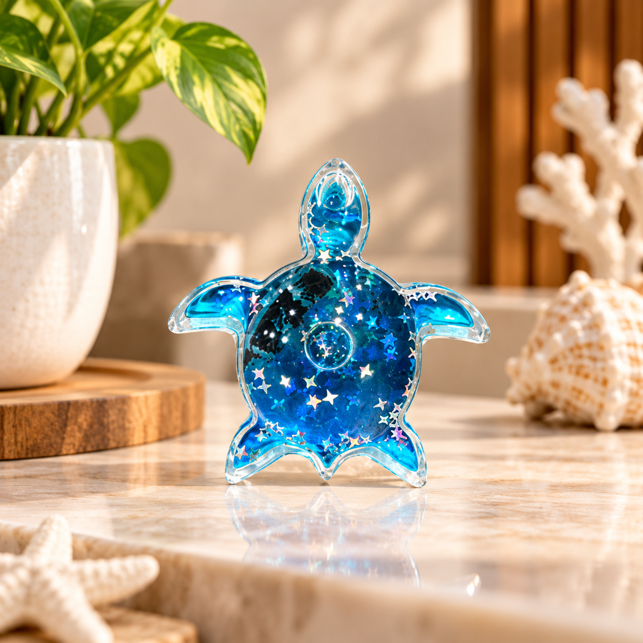 Anupam Blue Sea Turtle Decorative Fridge Magnet with Glitter Star Design | 3D Ocean Theme Refrigerator Magnet for Kitchen, Home, Office Decor & Gifting