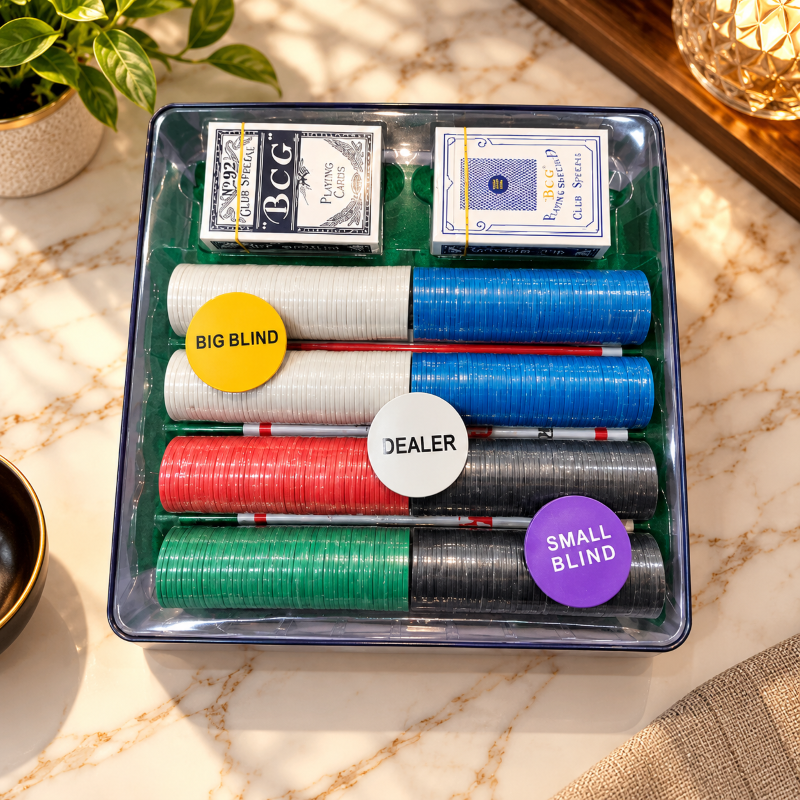 Anupam Premium Poker Chip Set with Playing Cards, Dealer Small Blind Big Blind Buttons & Multicolor Chips | Complete Poker Game Set