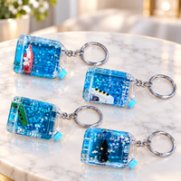 Anupam Mini Vehicle Glitter Liquid Keychain with Metal Ring | Transparent Blue Star Floating Key Chain for Bags, Keys, Gifts & Kids (COMBO 4pc)